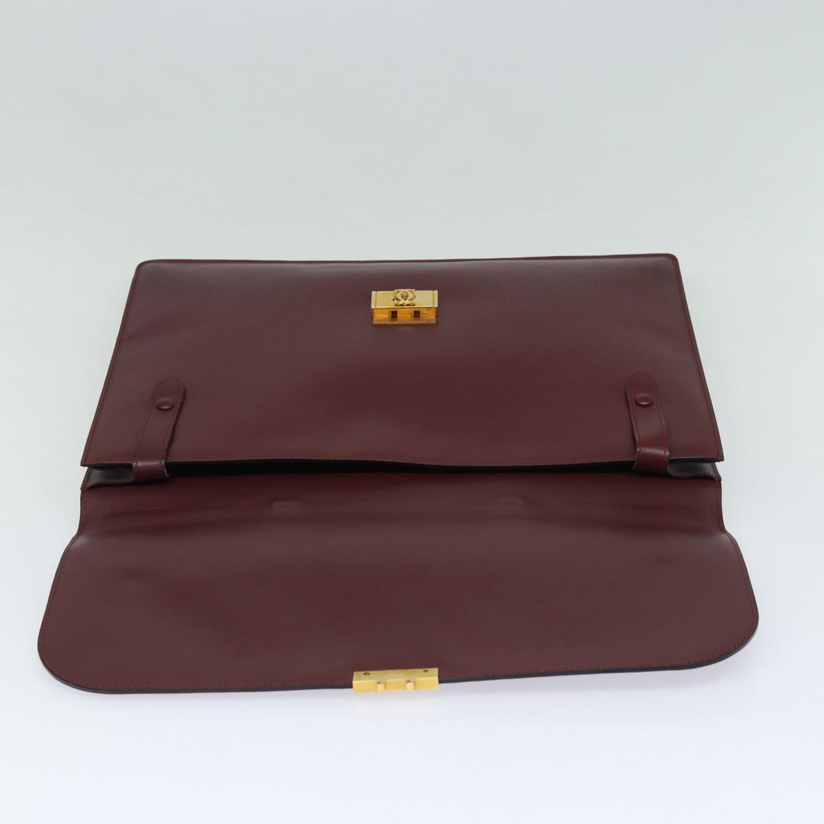 CARTIER Hand Bag Leather Bordeaux Auth yk14233