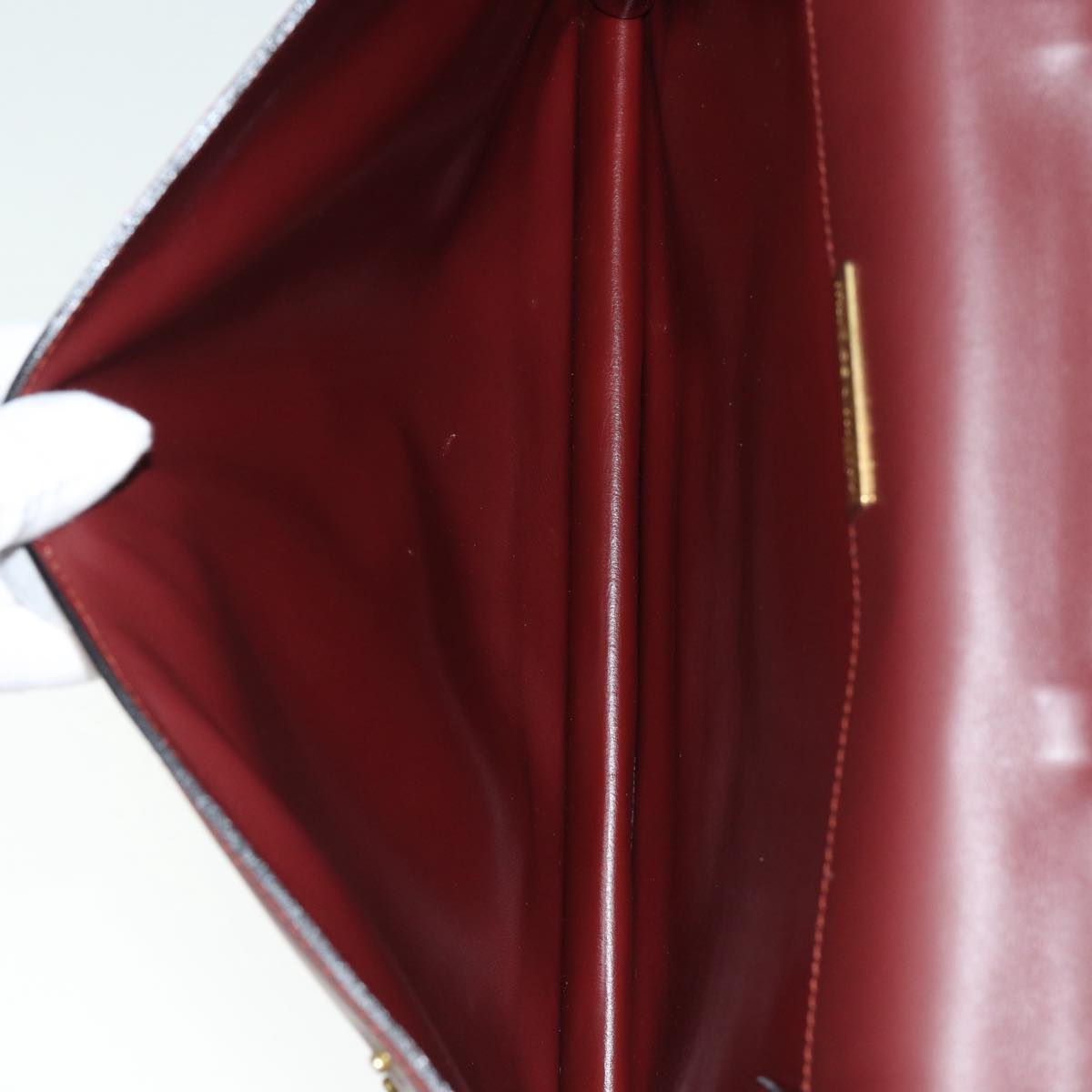 CARTIER Hand Bag Leather Bordeaux Auth yk14233