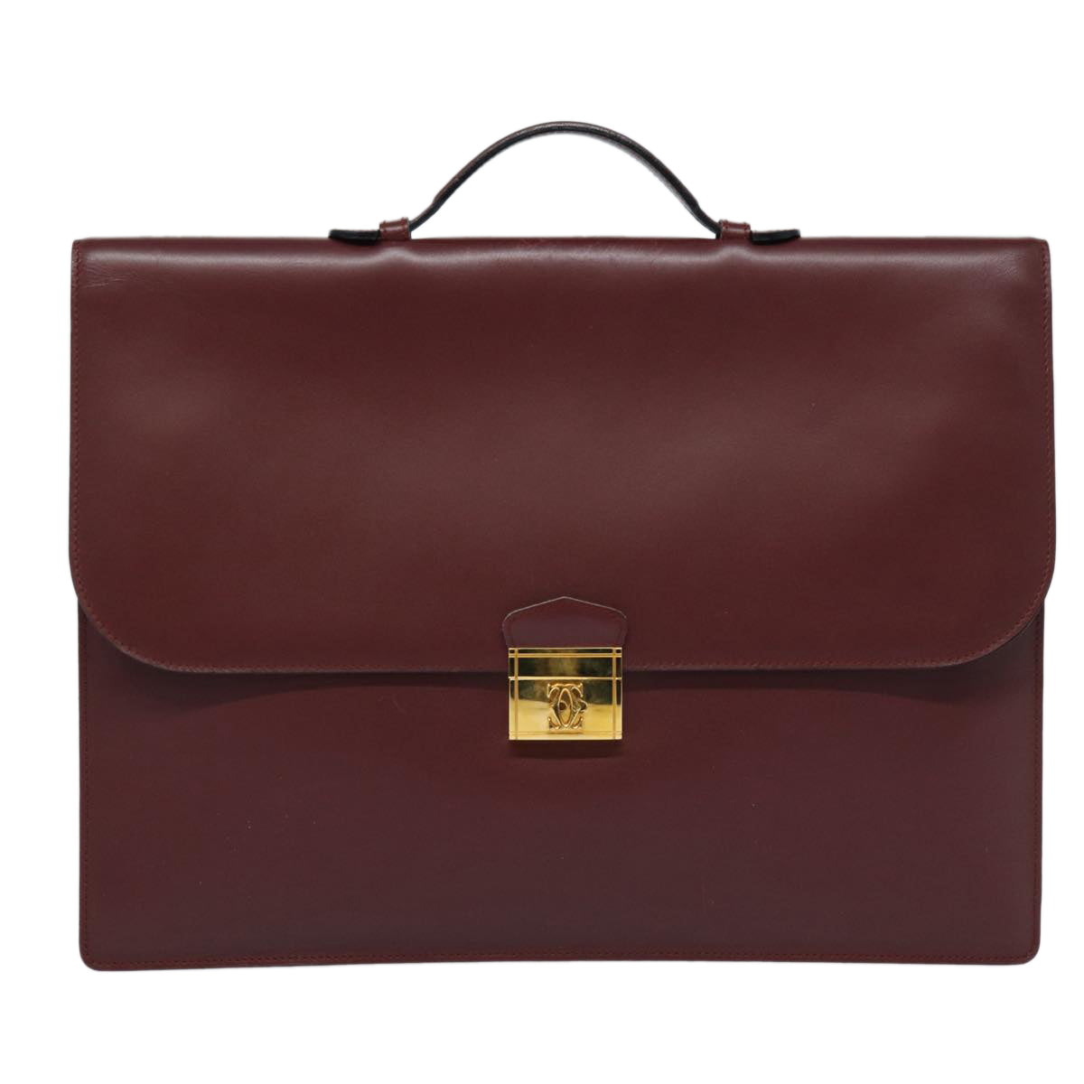 CARTIER Hand Bag Leather Bordeaux Auth yk14233