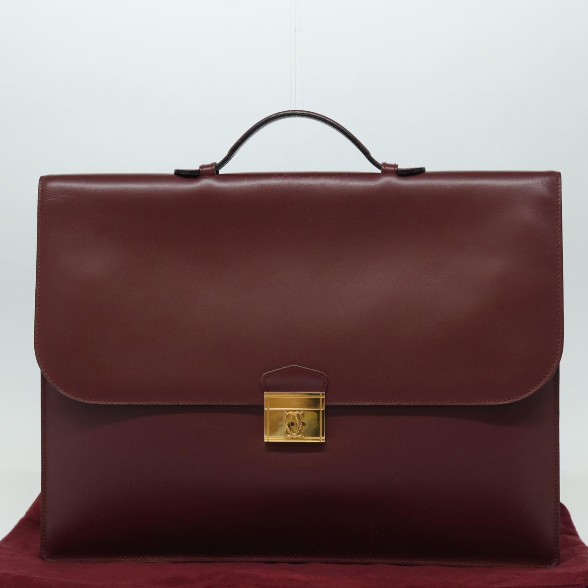 CARTIER Hand Bag Leather Bordeaux Auth yk14233