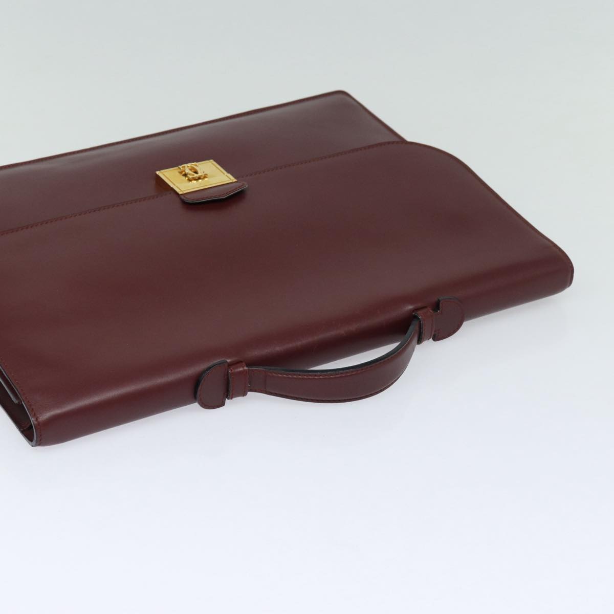 CARTIER Hand Bag Leather Bordeaux Auth yk14233