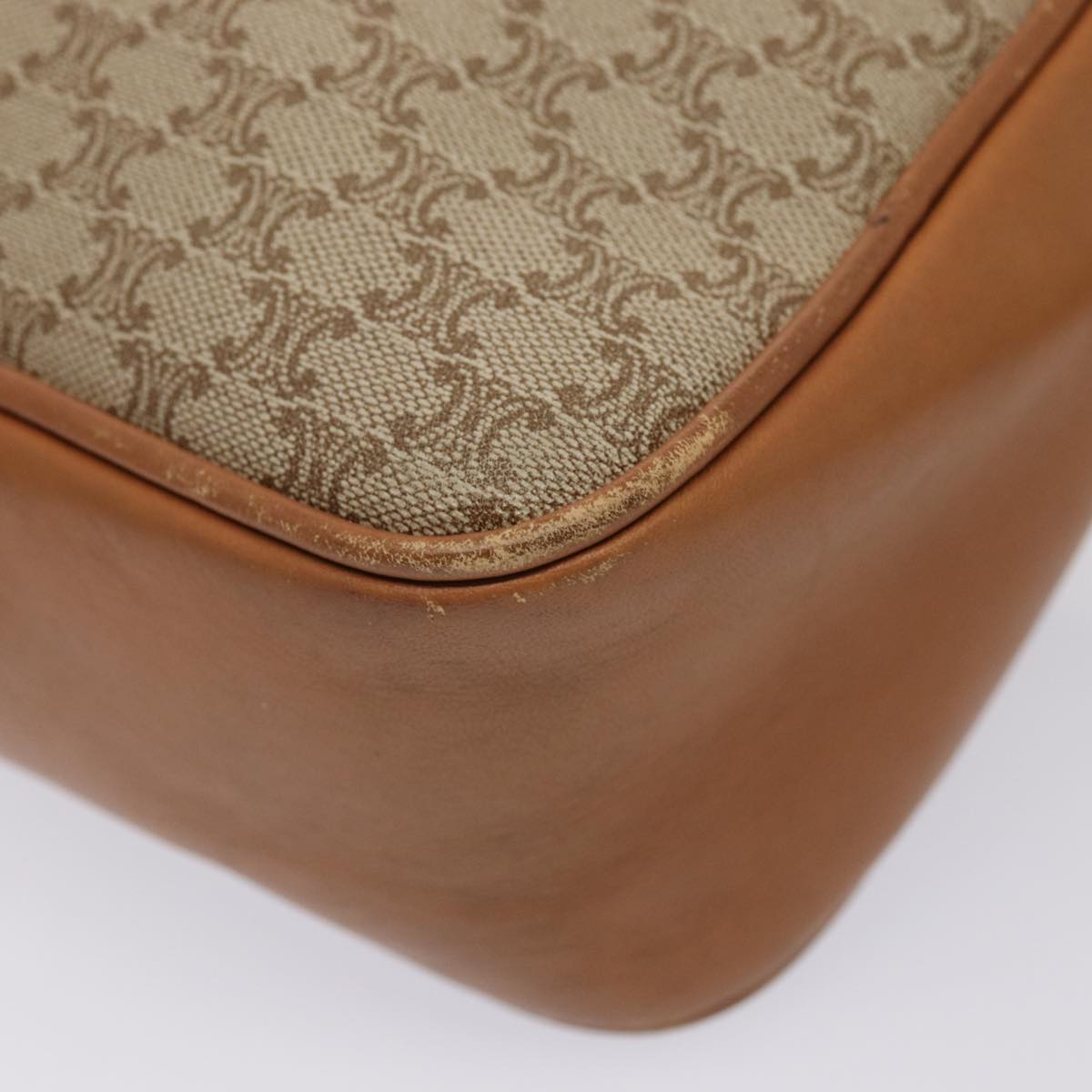 CELINE Macadam Canvas Shoulder Bag Beige Gold Auth yk14240