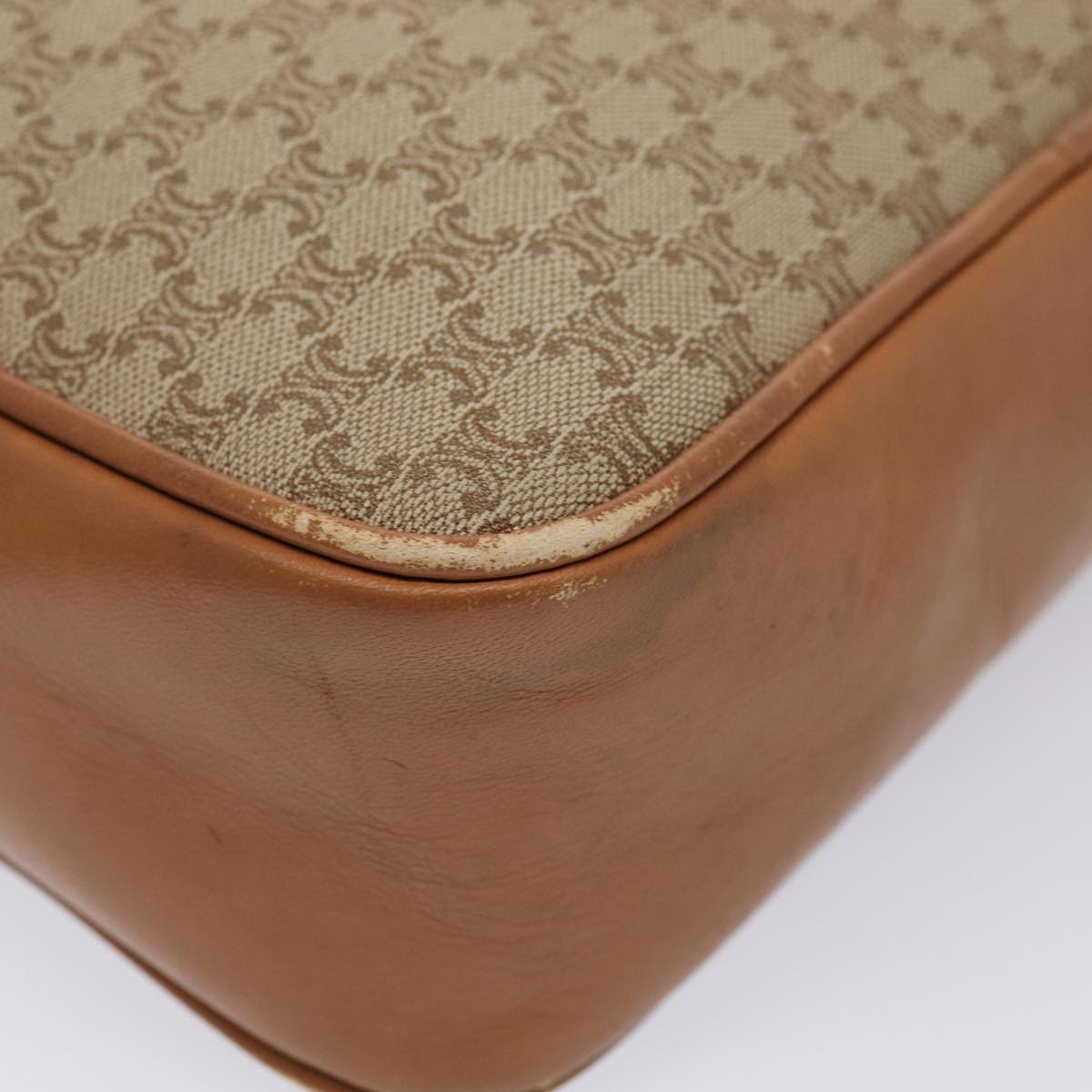 CELINE Macadam Canvas Shoulder Bag Beige Gold Auth yk14240