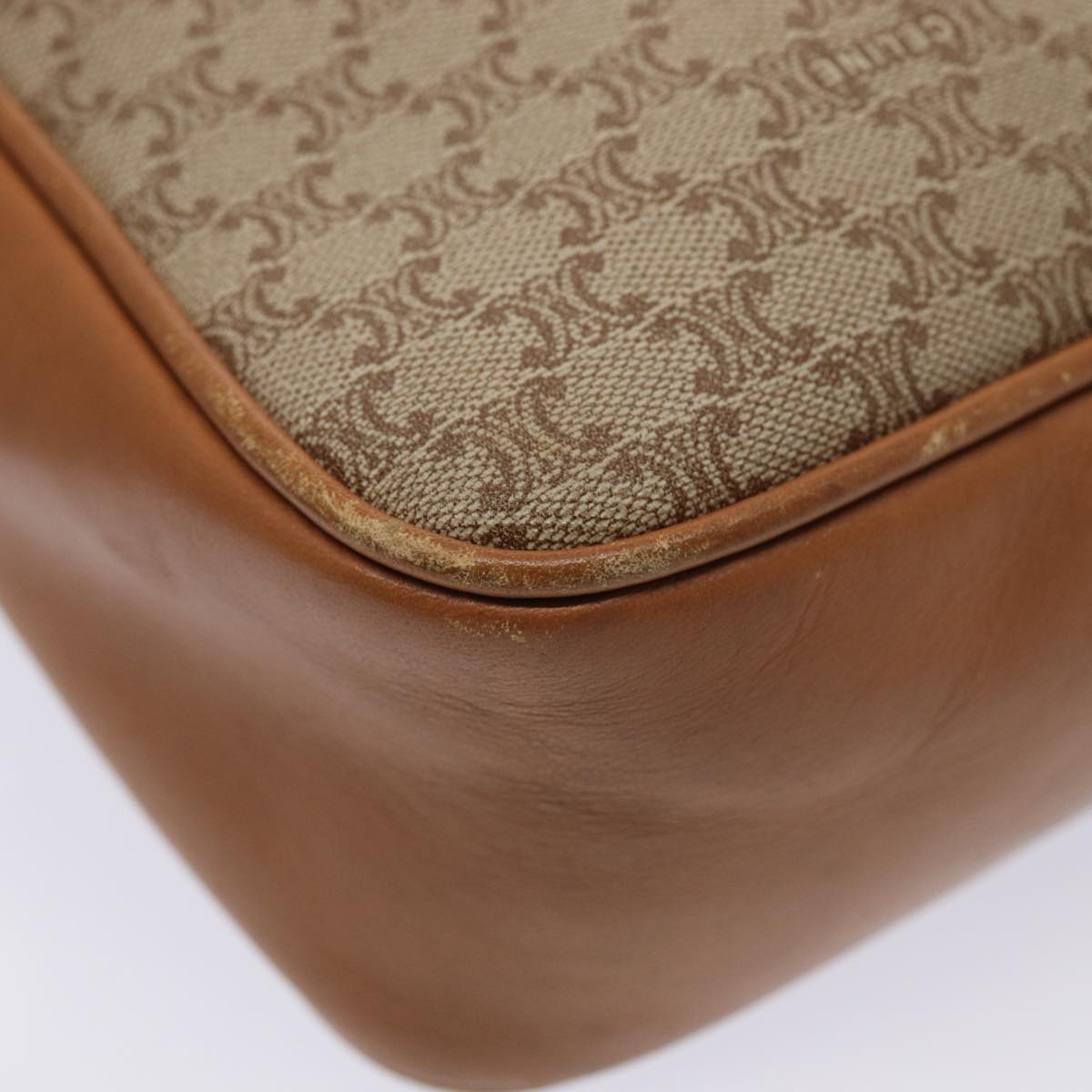 CELINE Macadam Canvas Shoulder Bag Beige Gold Auth yk14240