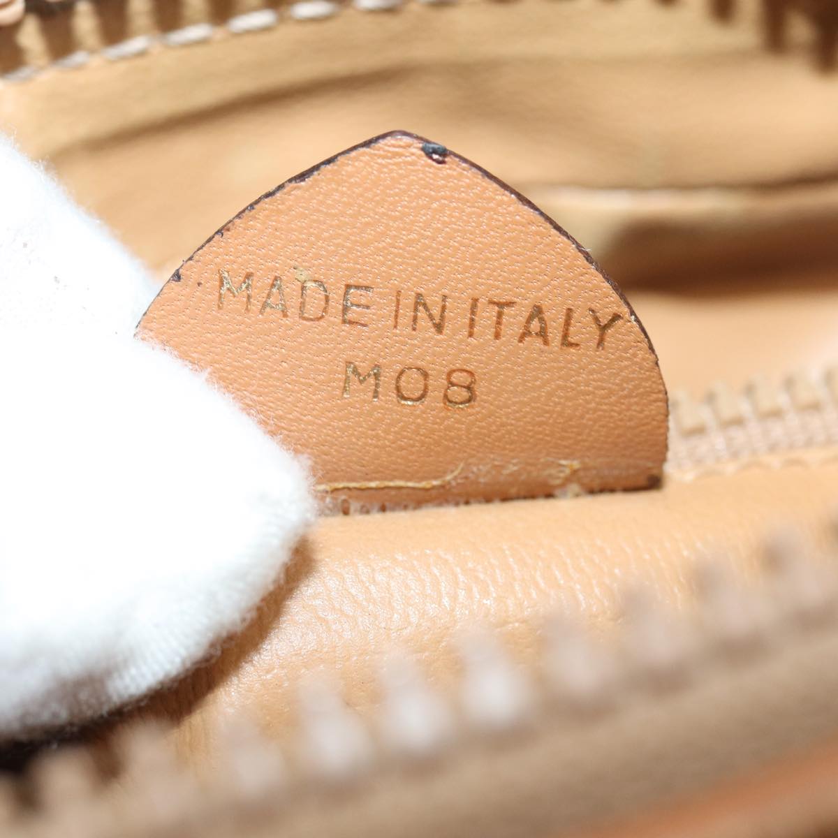 CELINE Macadam Canvas Shoulder Bag Beige Gold Auth yk14240