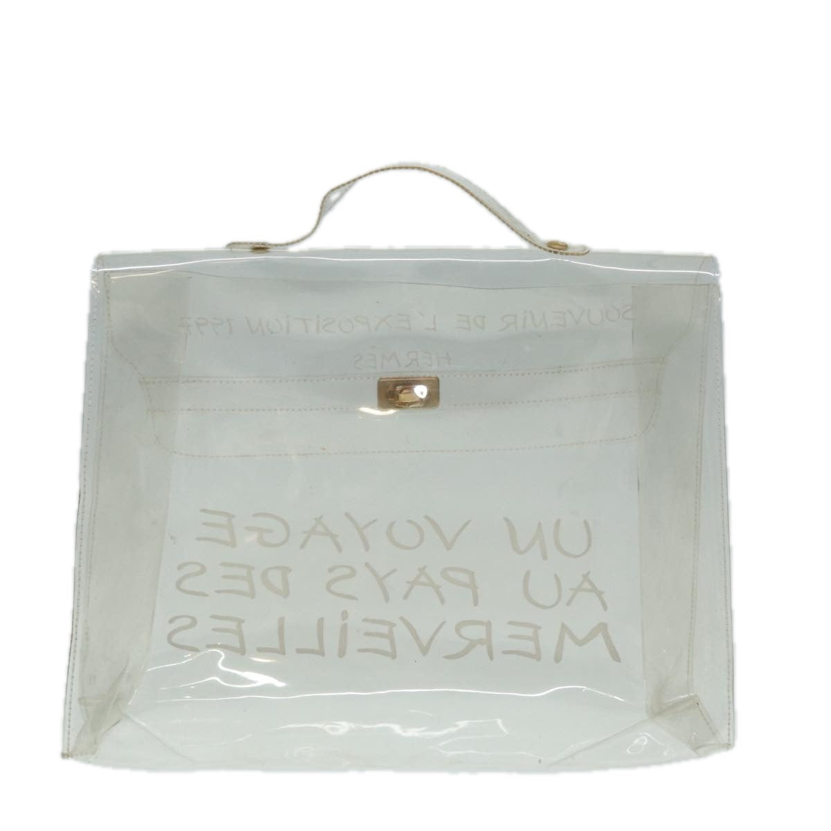 HERMES Vinyl Kelly Hand Bag Vinyl Clear Auth yk14297