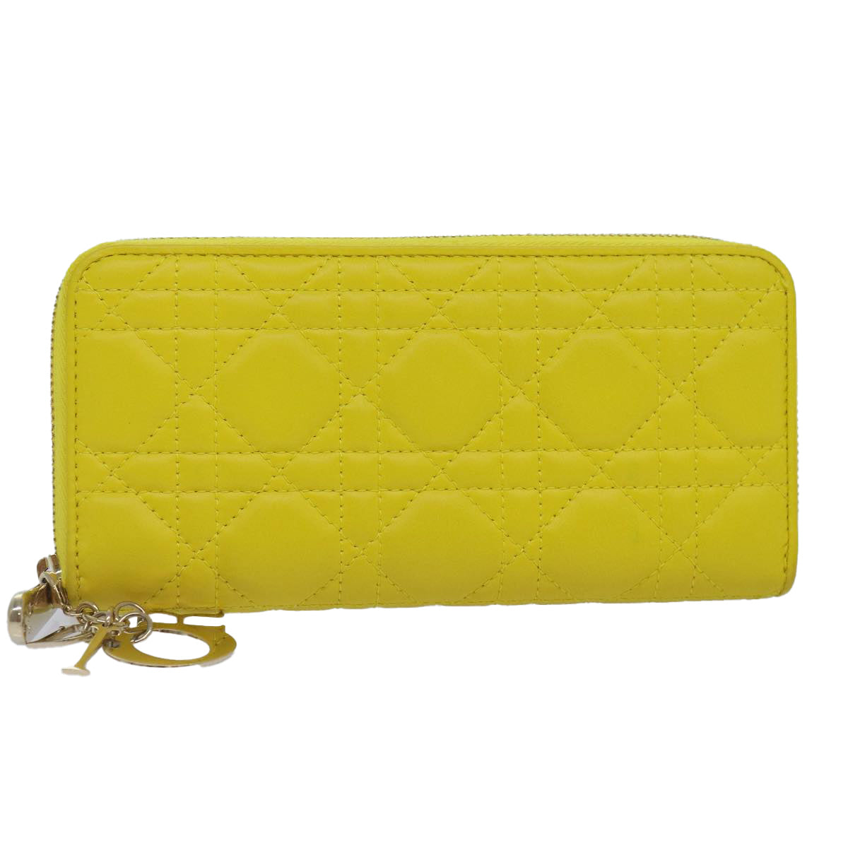 Christian Dior Lady Dior Canage Wallet Lamb Skin Yellow Gold Auth yk14307