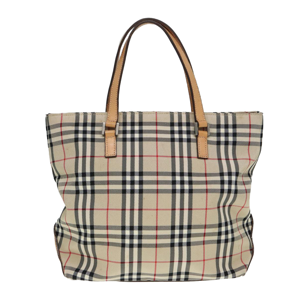 BURBERRY Nova Check Blue Label Hand Bag Canvas Beige Silver Auth yk14310