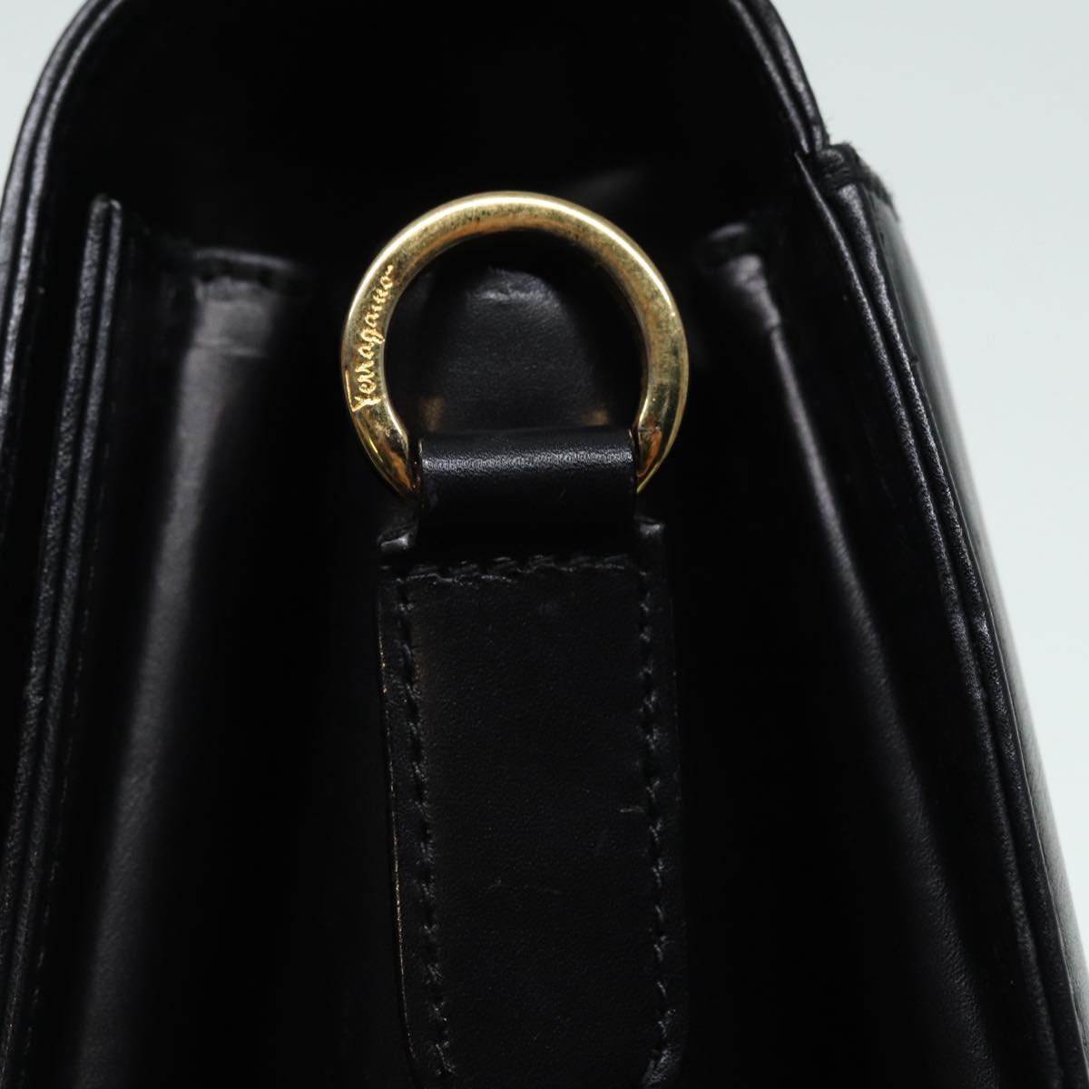 Salvatore Ferragamo Gancini Hand Bag Leather 2way Black Gold Auth yk14315