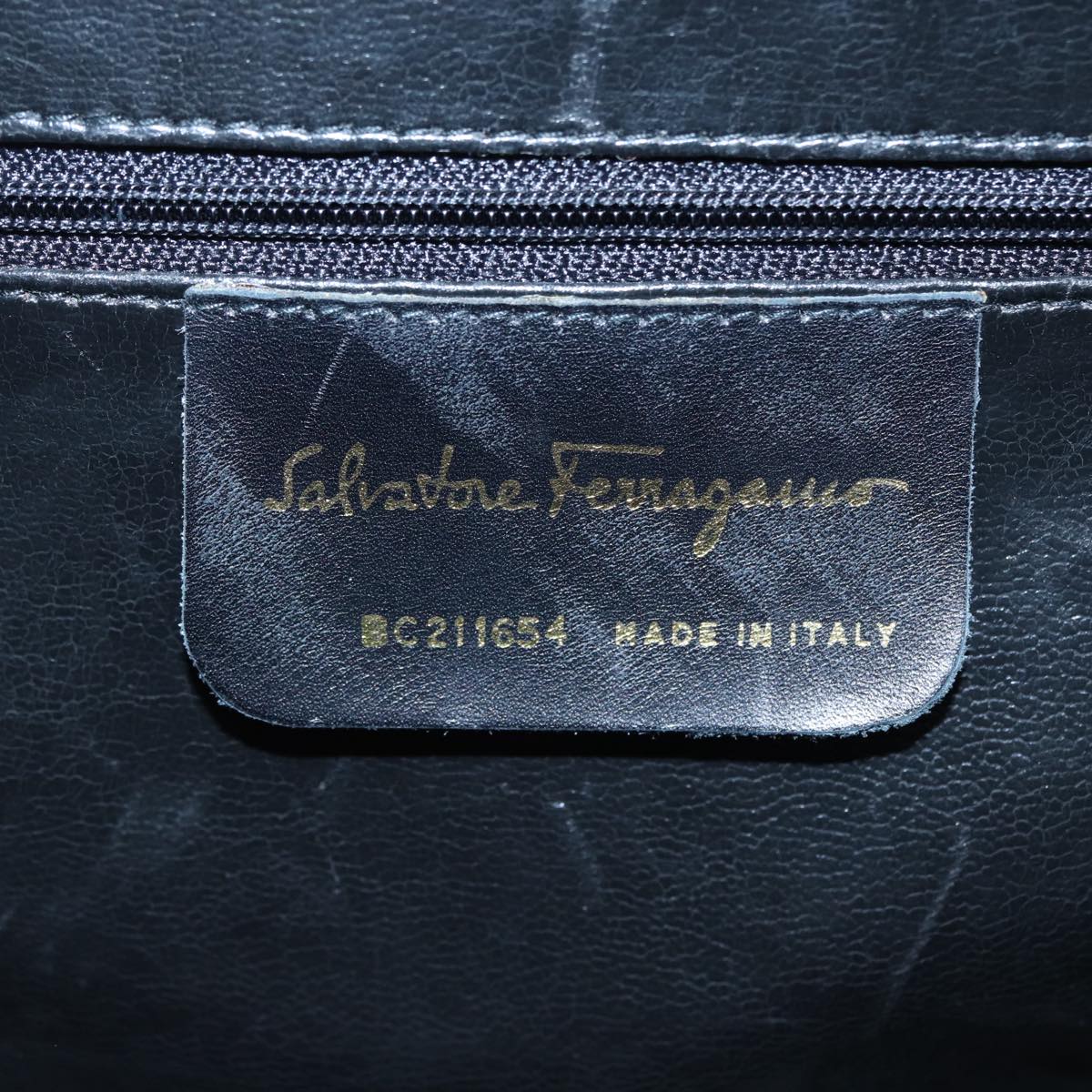 Salvatore Ferragamo Gancini Hand Bag Leather 2way Black Gold Auth yk14315