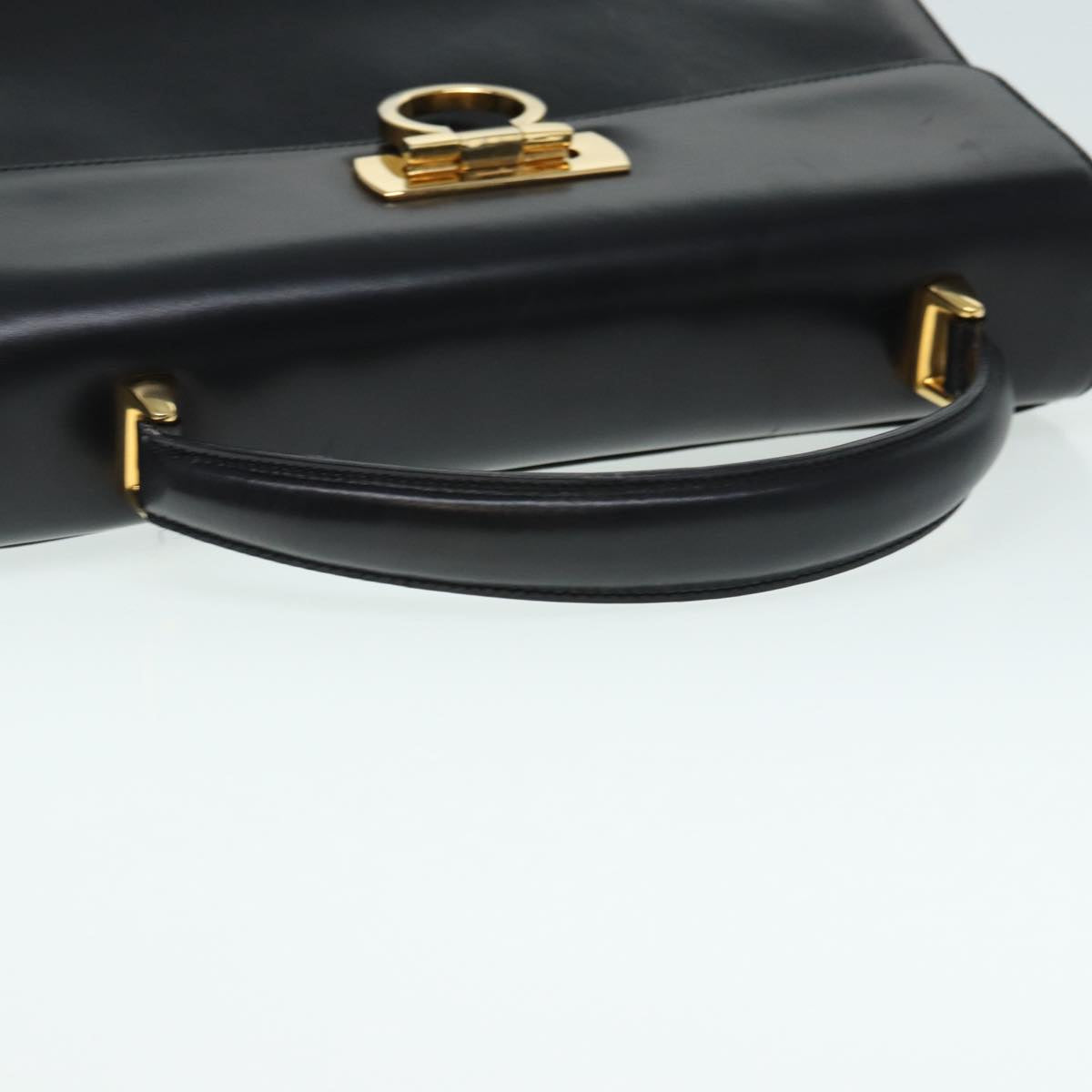 Salvatore Ferragamo Gancini Hand Bag Leather 2way Black Gold Auth yk14315