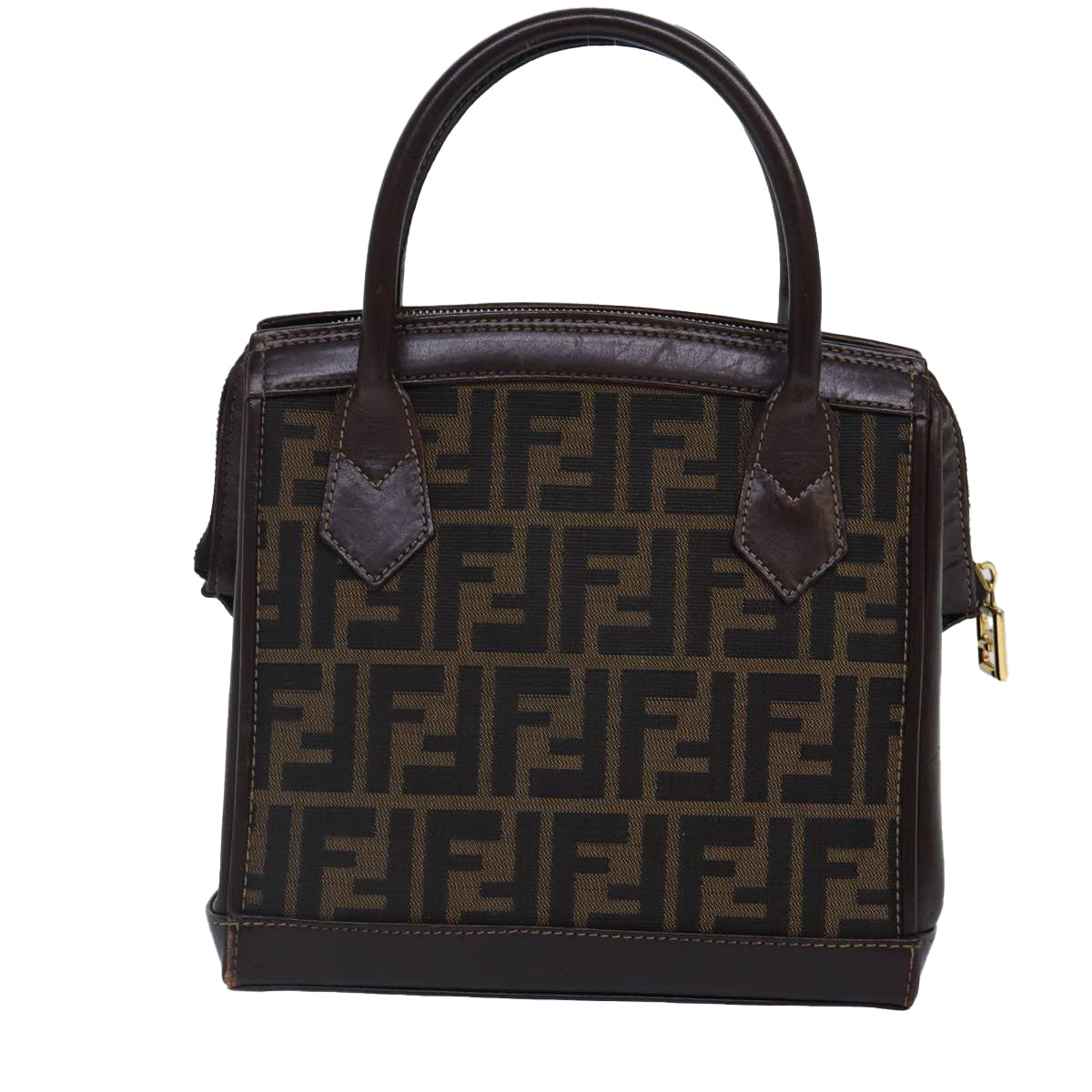 FENDI Zucca Canvas Hand Bag Brown Black gold Auth yk14322