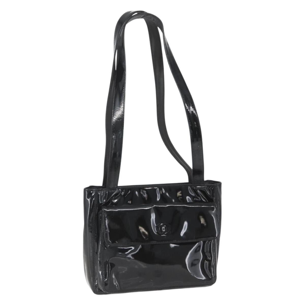 CHANEL COCO Mark Shoulder Bag Patent leather Black Silver CC Auth yk14331