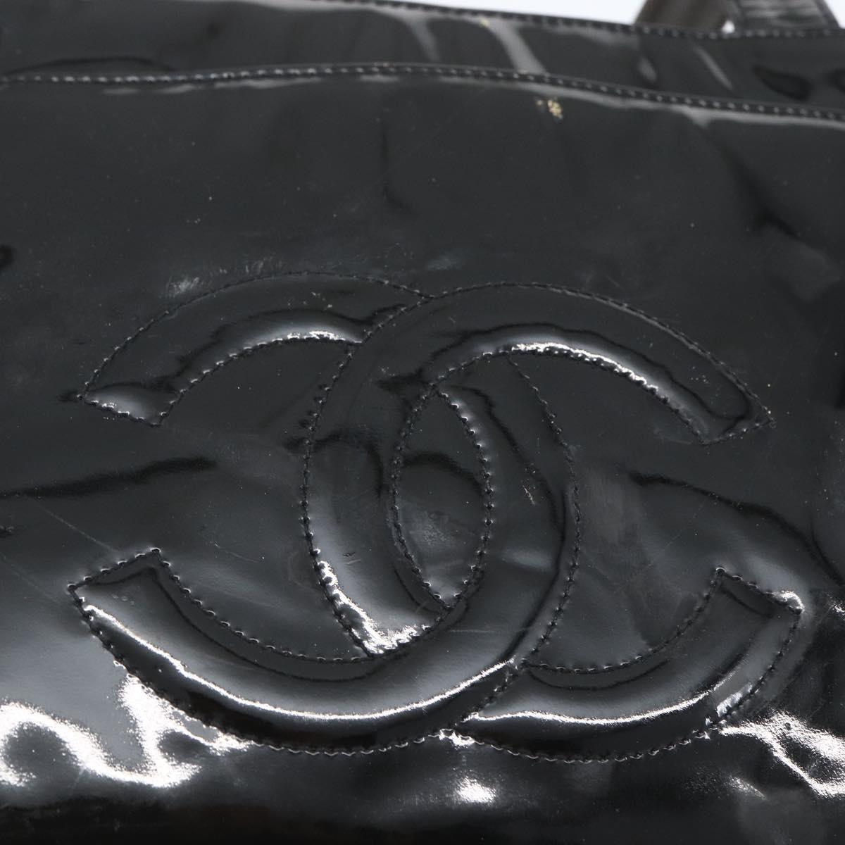 CHANEL COCO Mark Shoulder Bag Patent leather Black Silver CC Auth yk14331