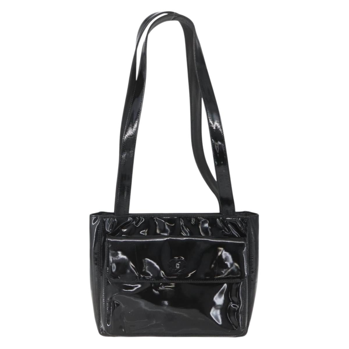 CHANEL COCO Mark Shoulder Bag Patent leather Black Silver CC Auth yk14331