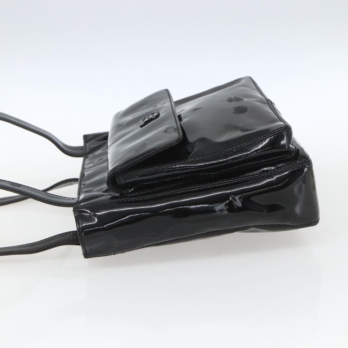 CHANEL COCO Mark Shoulder Bag Patent leather Black Silver CC Auth yk14331