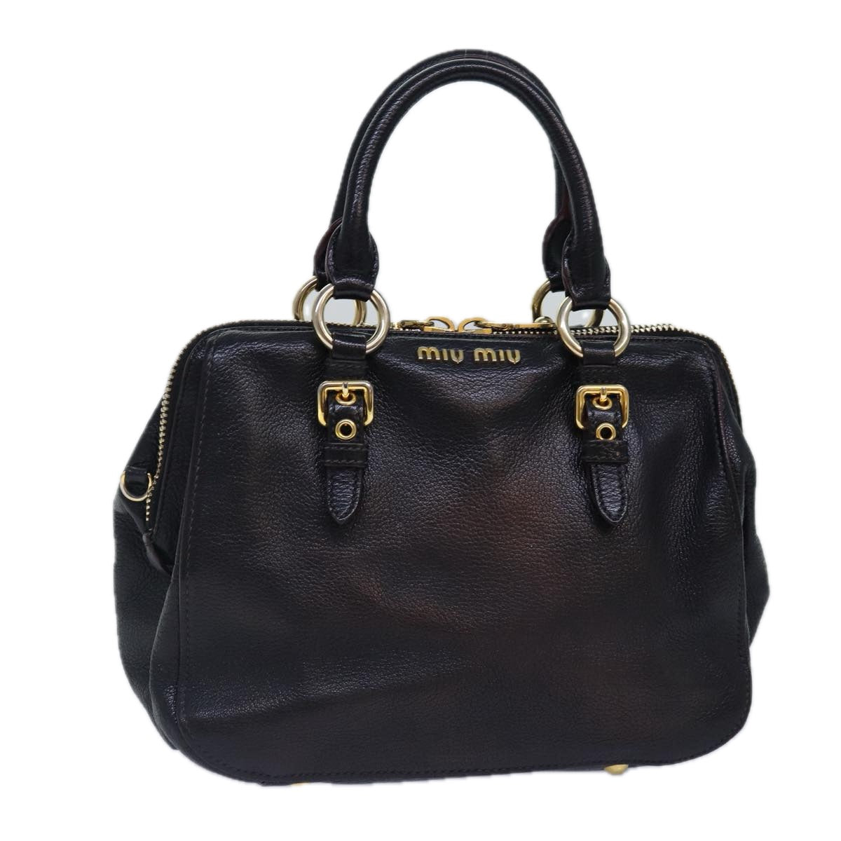 Miu Miu Hand Bag Leather Black Gold Auth yk14344