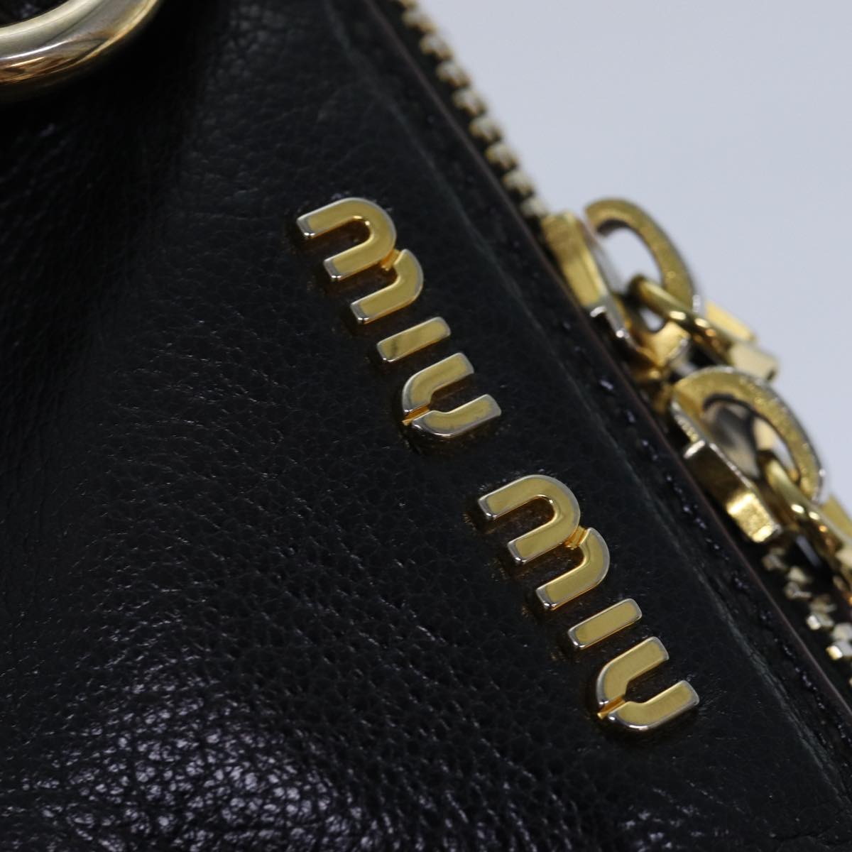 Miu Miu Hand Bag Leather Black Gold Auth yk14344