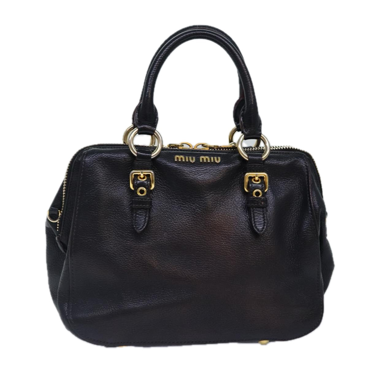 Miu Miu Hand Bag Leather Black Gold Auth yk14344