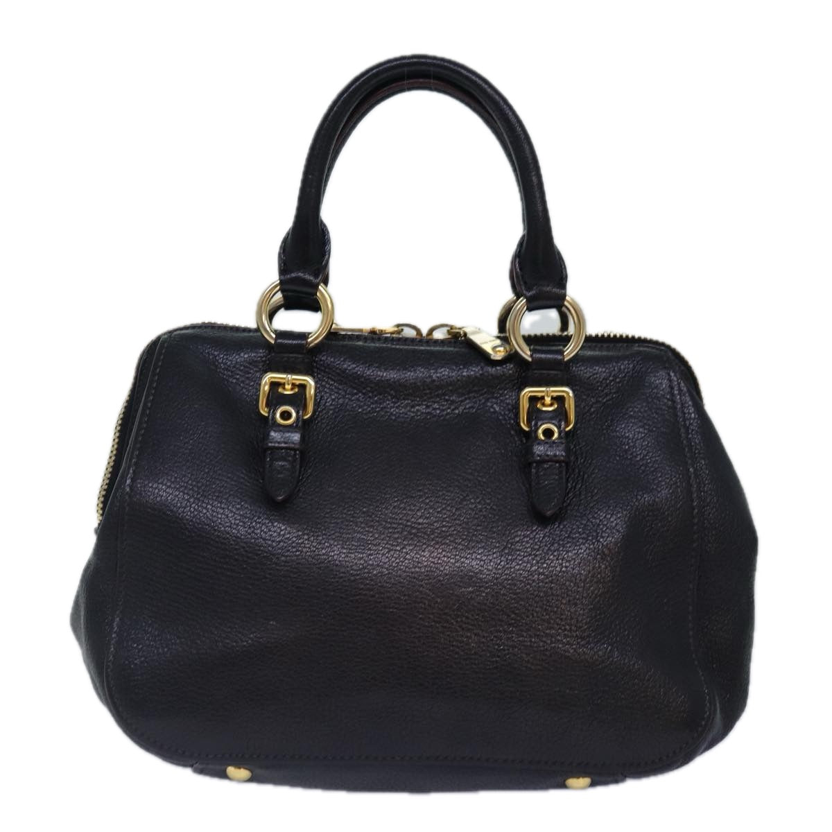 Miu Miu Hand Bag Leather Black Gold Auth yk14344