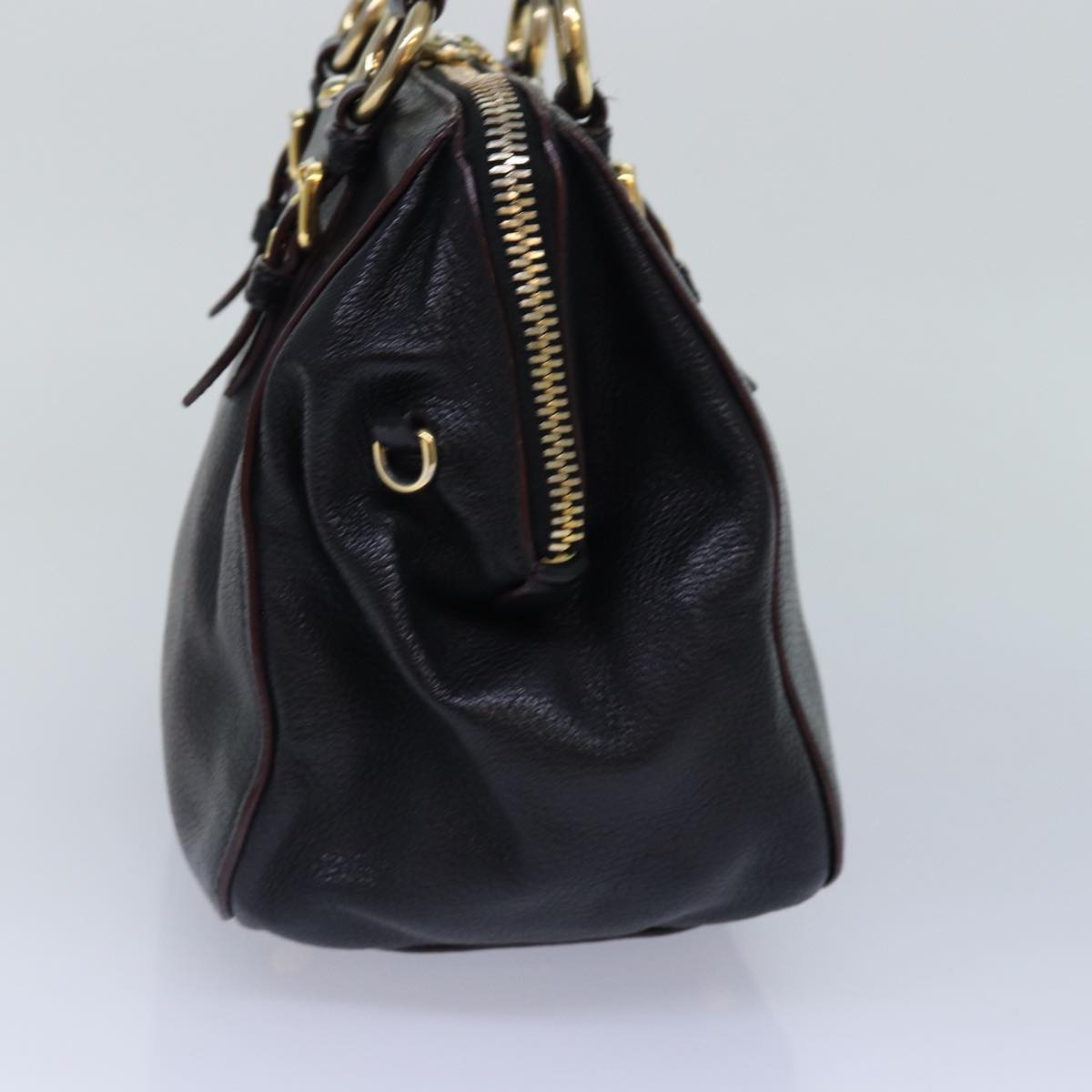 Miu Miu Hand Bag Leather Black Gold Auth yk14344