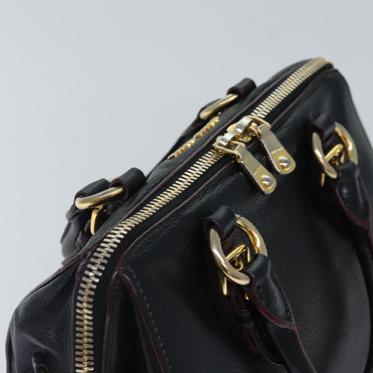 Miu Miu Hand Bag Leather Black Gold Auth yk14344