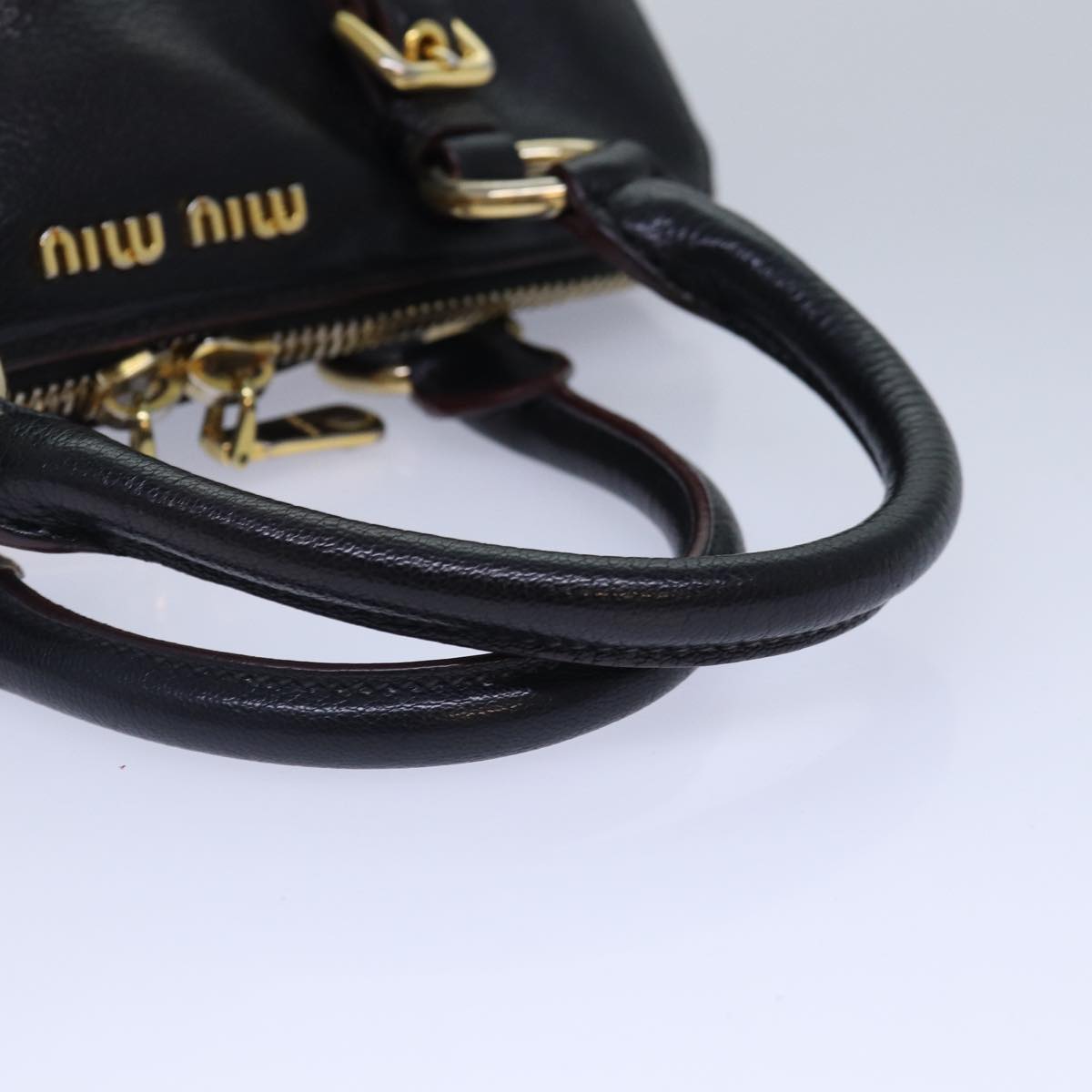 Miu Miu Hand Bag Leather Black Gold Auth yk14344