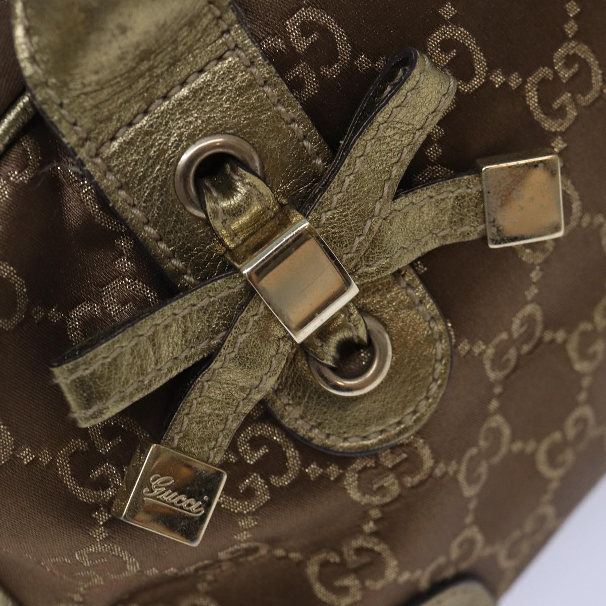 GUCCI GG Canvas Pretty Hand Bag Gold Tone Gold 161720 Auth yk14353