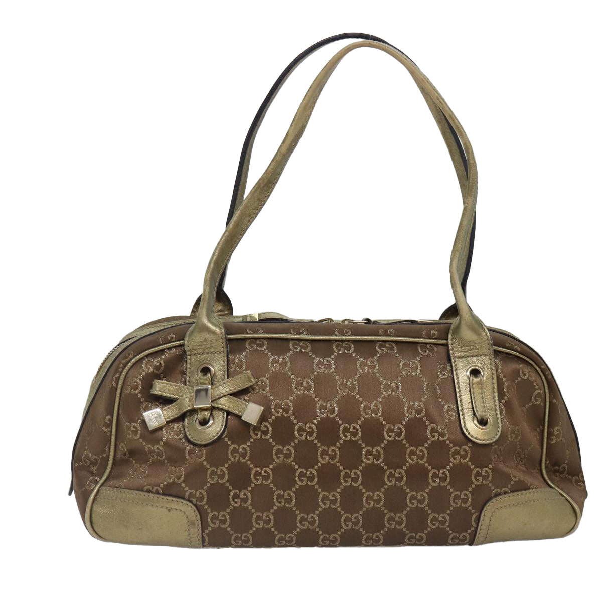 GUCCI GG Canvas Pretty Hand Bag Gold Tone Gold 161720 Auth yk14353