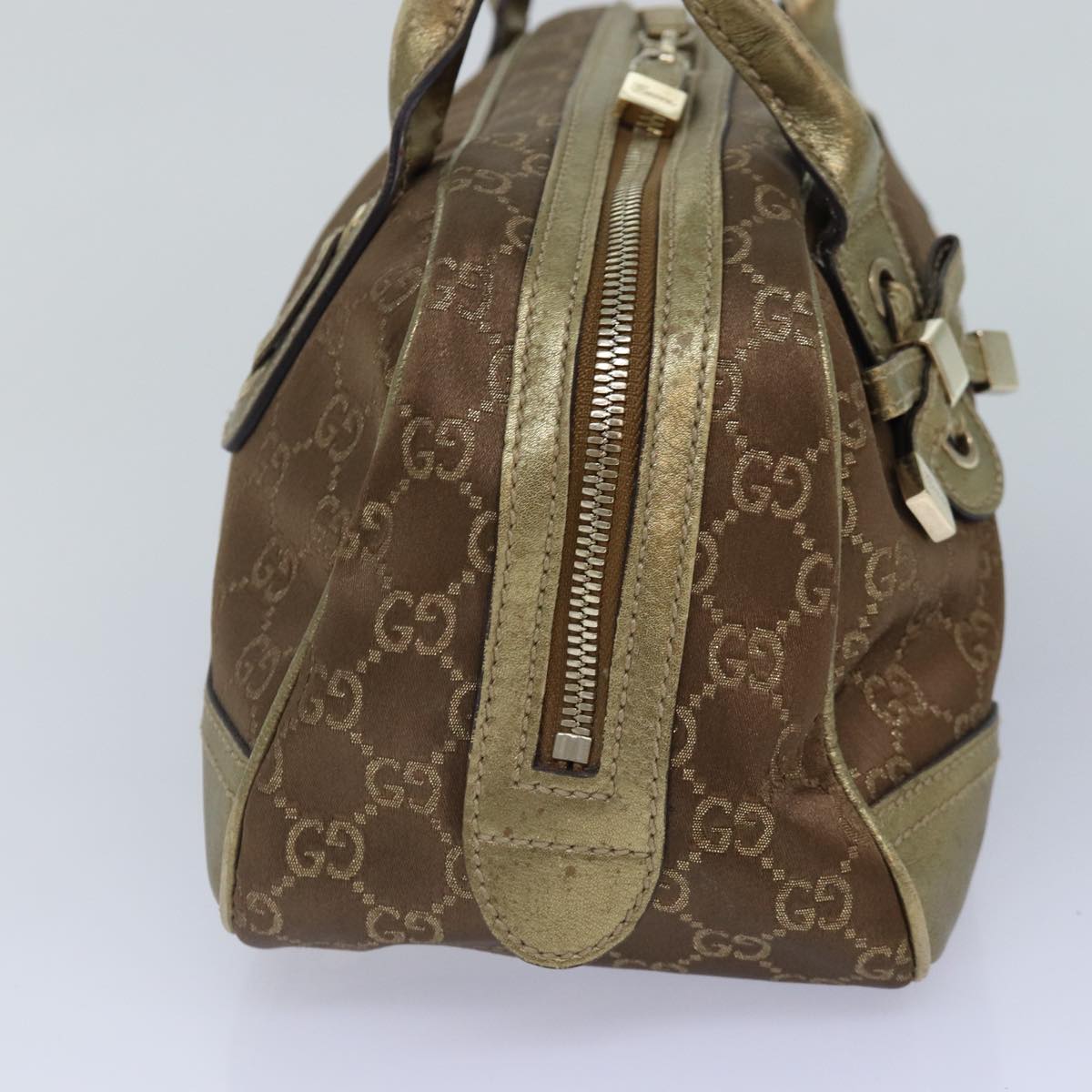 GUCCI GG Canvas Pretty Hand Bag Gold Tone Gold 161720 Auth yk14353