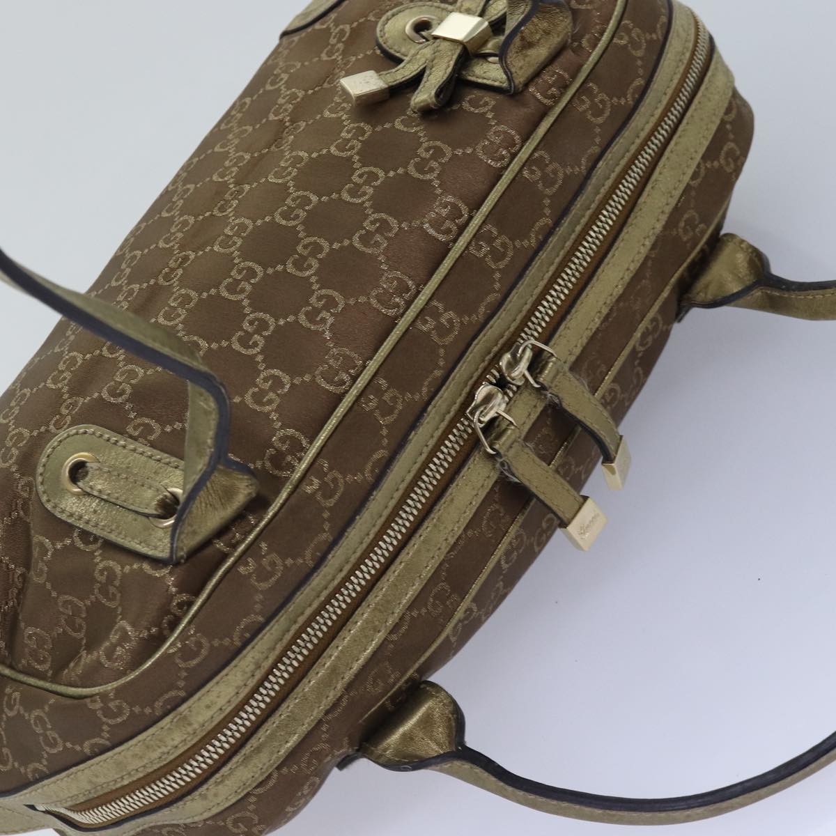 GUCCI GG Canvas Pretty Hand Bag Gold Tone Gold 161720 Auth yk14353