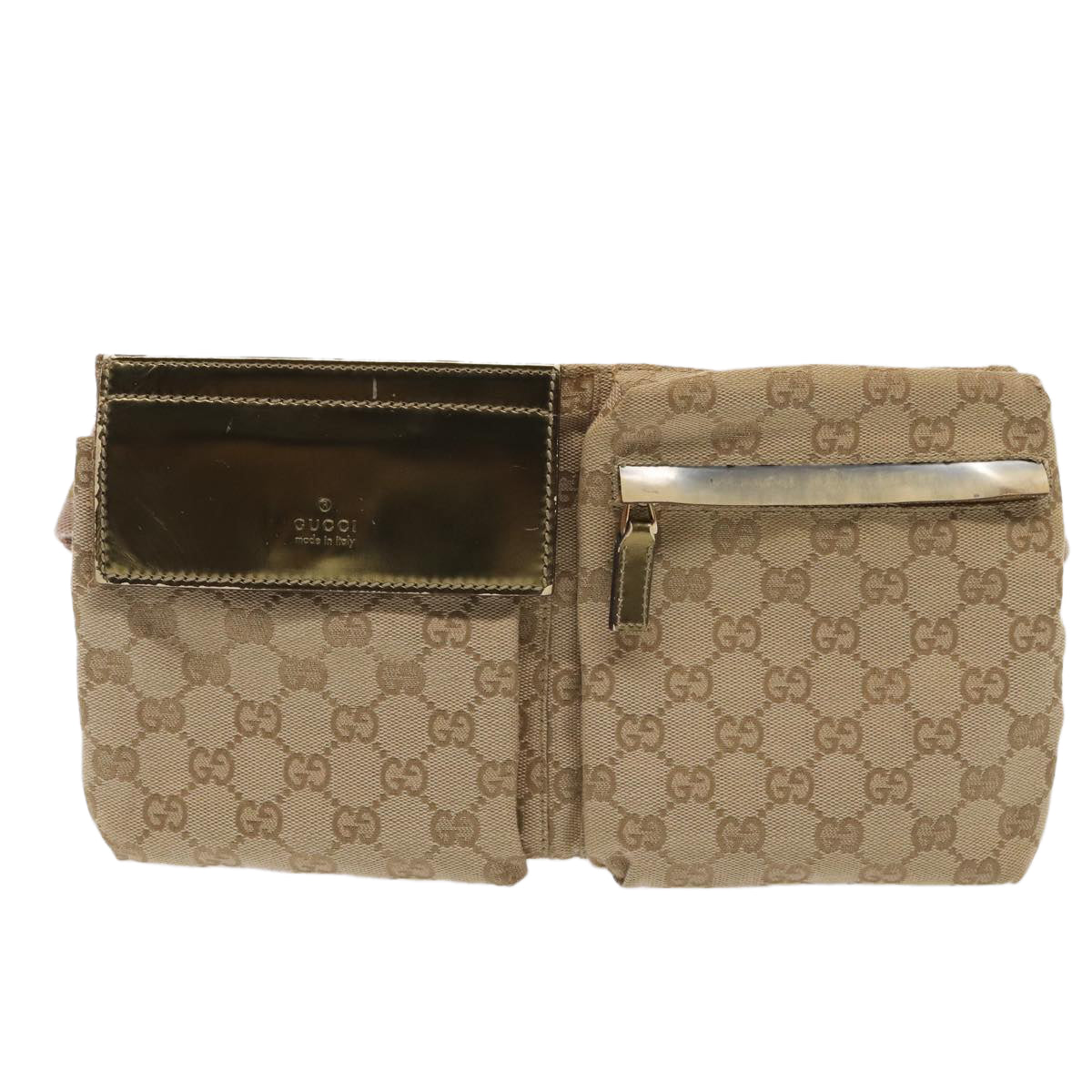 GUCCI GG Canvas Sherry Line Waist bag Beige Brown gold 28566 Auth yk14366