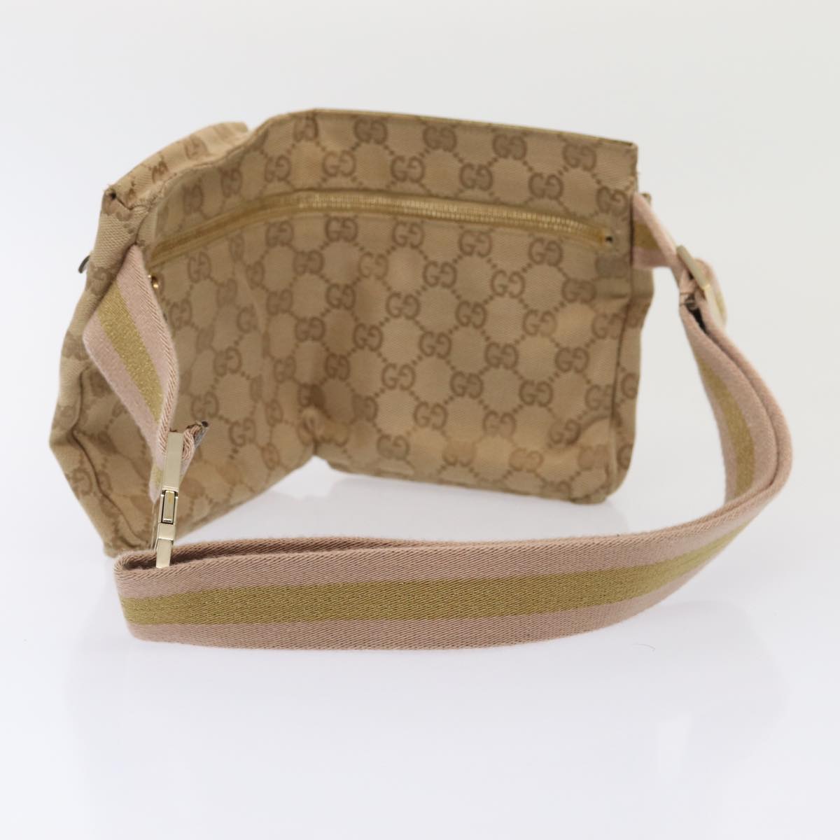 GUCCI GG Canvas Sherry Line Waist bag Beige Brown gold 28566 Auth yk14366