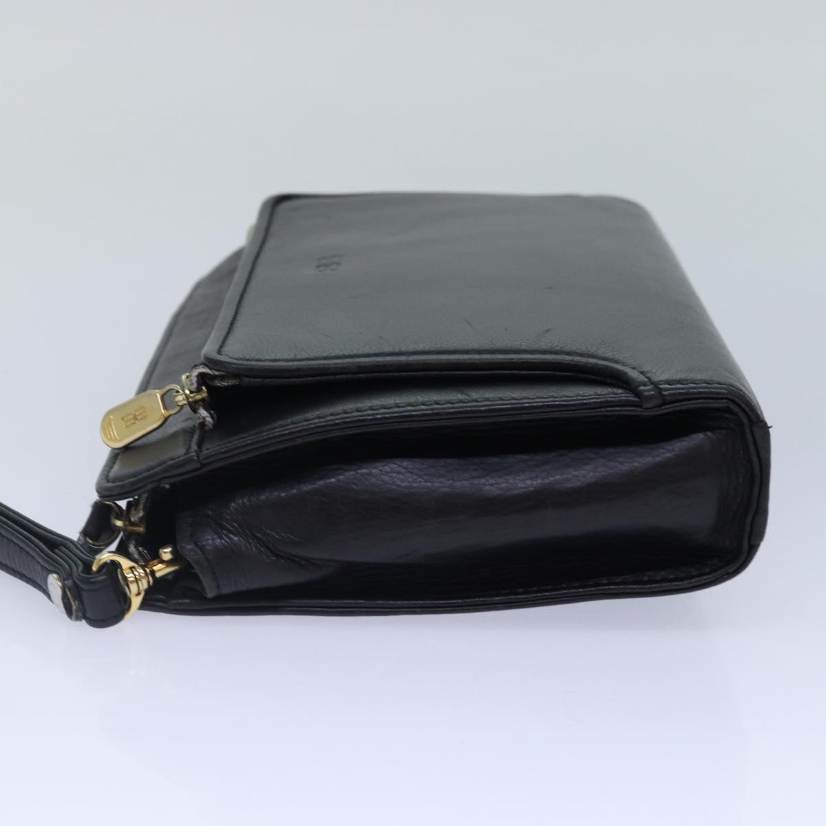 BALENCIAGA Clutch Bag Leather Black Gold Auth yk14401