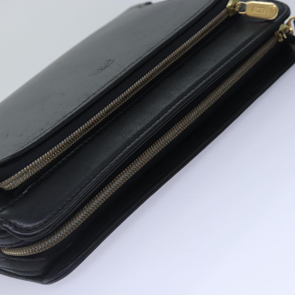 BALENCIAGA Clutch Bag Leather Black Gold Auth yk14401