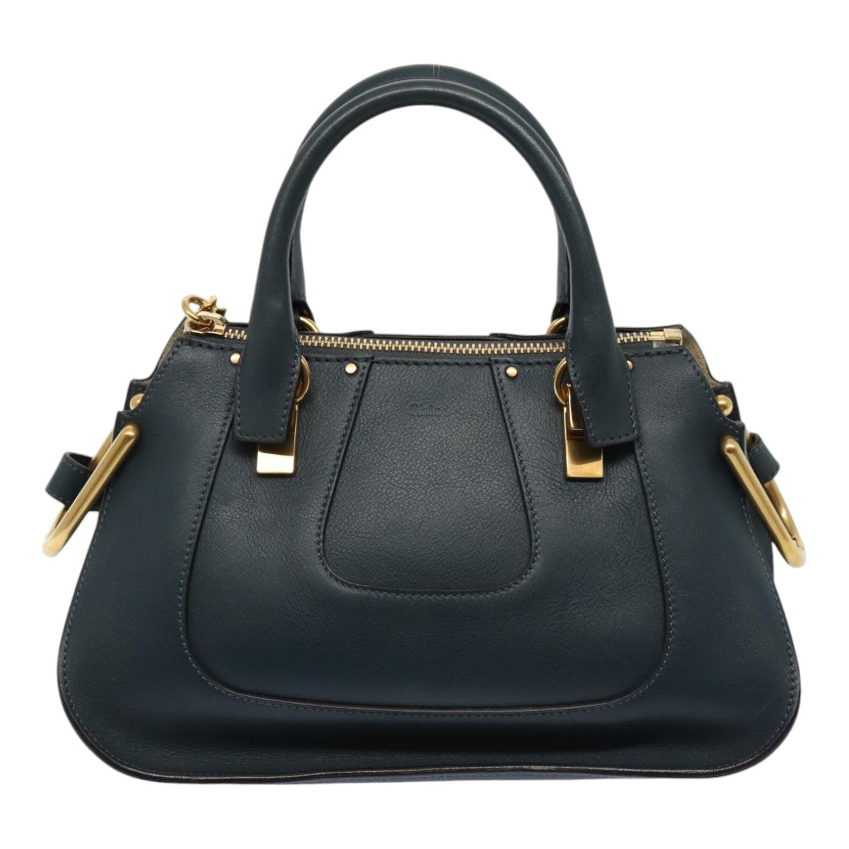 Chloe Hailey Hand Bag Leather 2way Navy Gold Auth yk14412