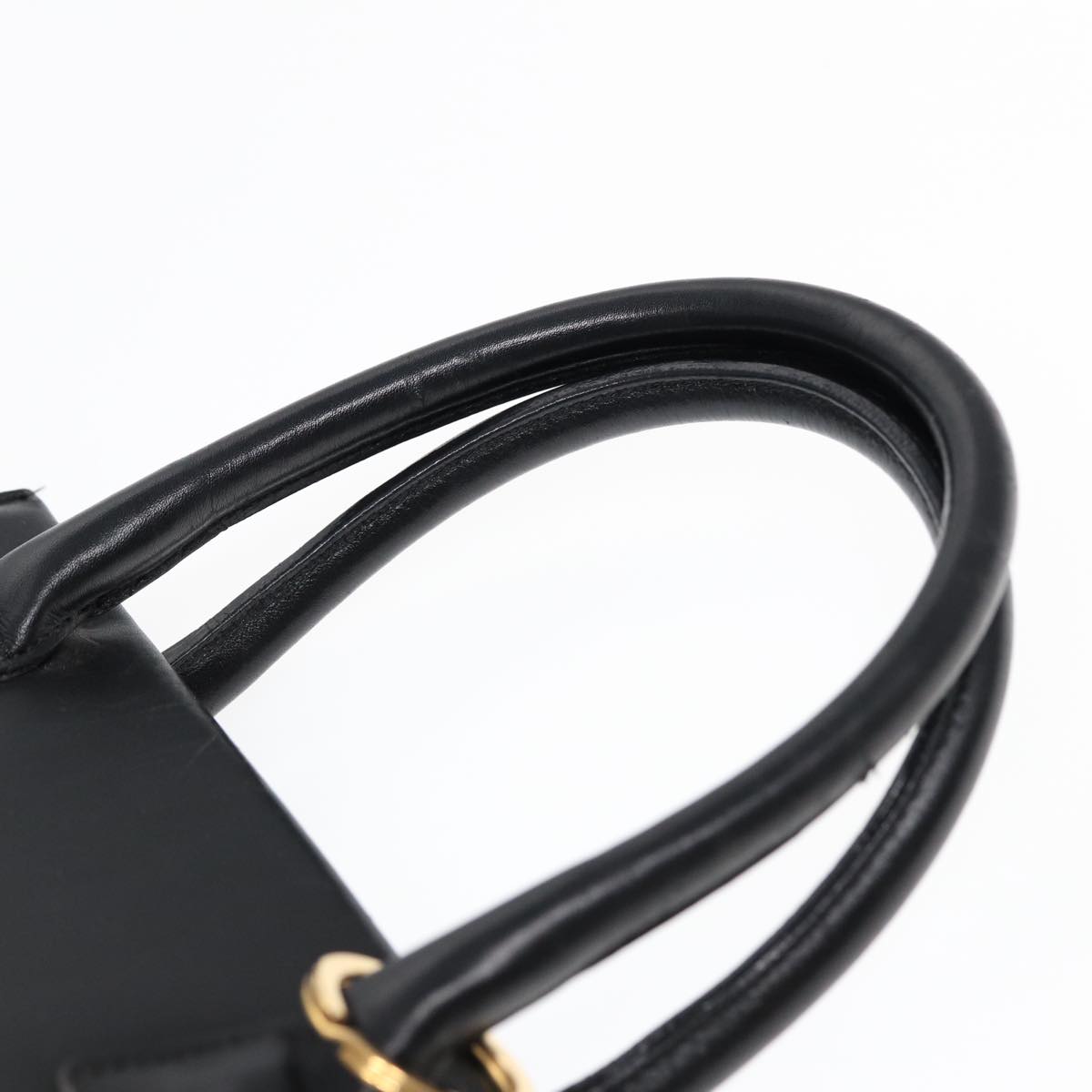 Christian Dior Hand Bag Leather Black Gold Auth yk14415