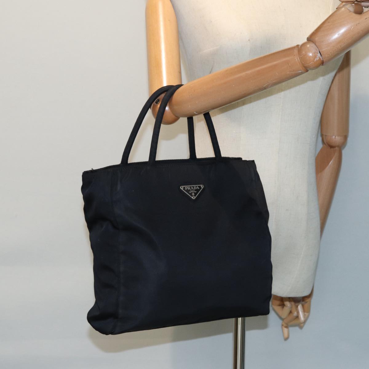 PRADA Hand Bag Nylon Black Silver Auth yk14426