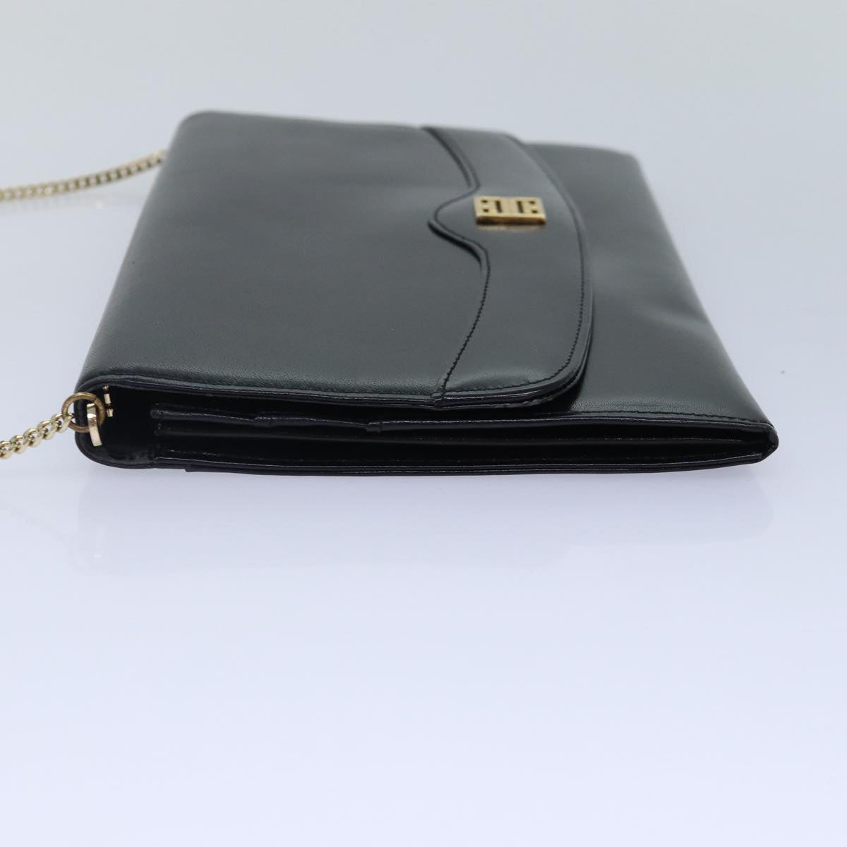 GIVENCHY Chain Shoulder Bag Leather Black Gold Auth yk14433