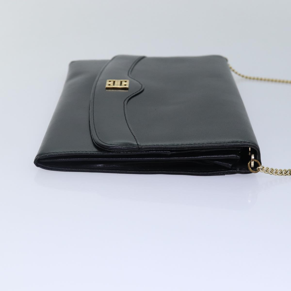 GIVENCHY Chain Shoulder Bag Leather Black Gold Auth yk14433