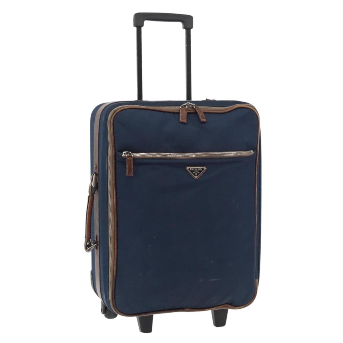 PRADA Suitcase Nylon Leather Navy Brown Auth yk14443