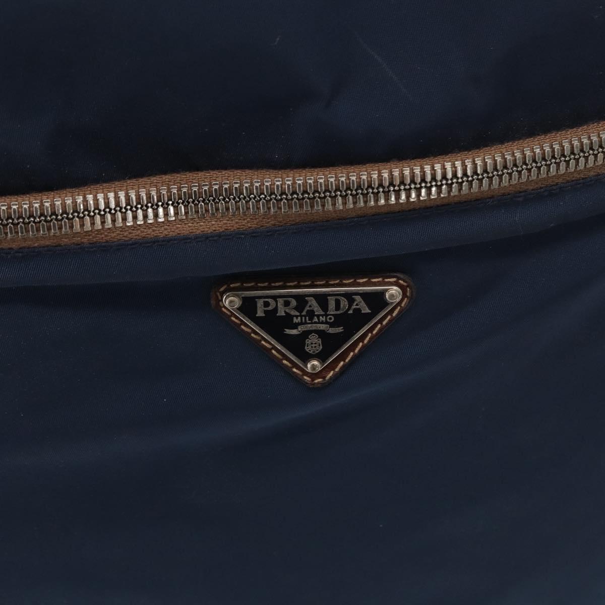 PRADA Suitcase Nylon Leather Navy Brown Auth yk14443
