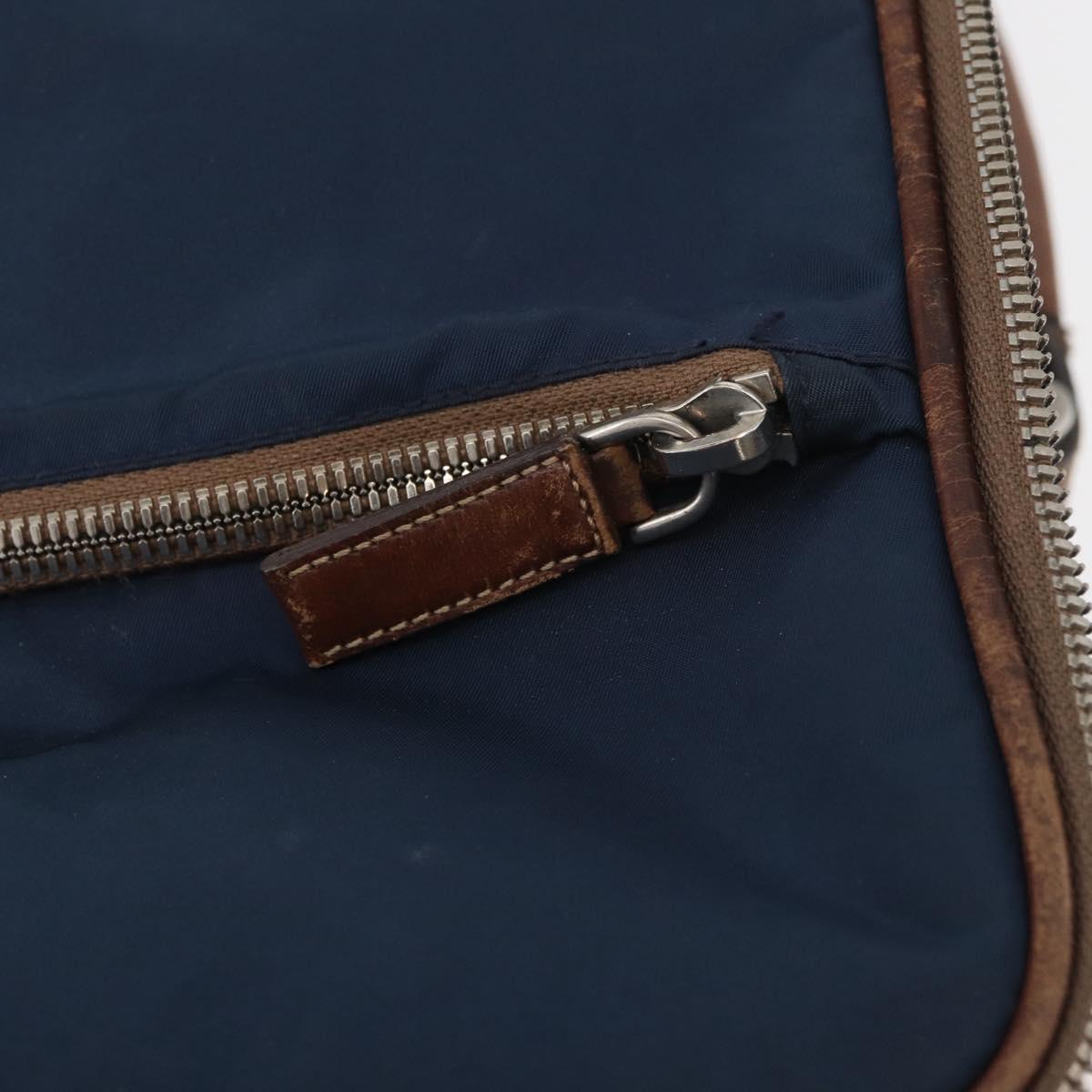 PRADA Suitcase Nylon Leather Navy Brown Auth yk14443