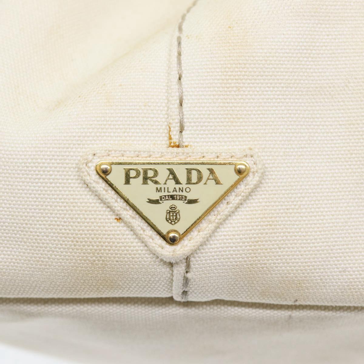 PRADA Canapa MM Hand Bag Canvas Beige Gold Auth yk14457