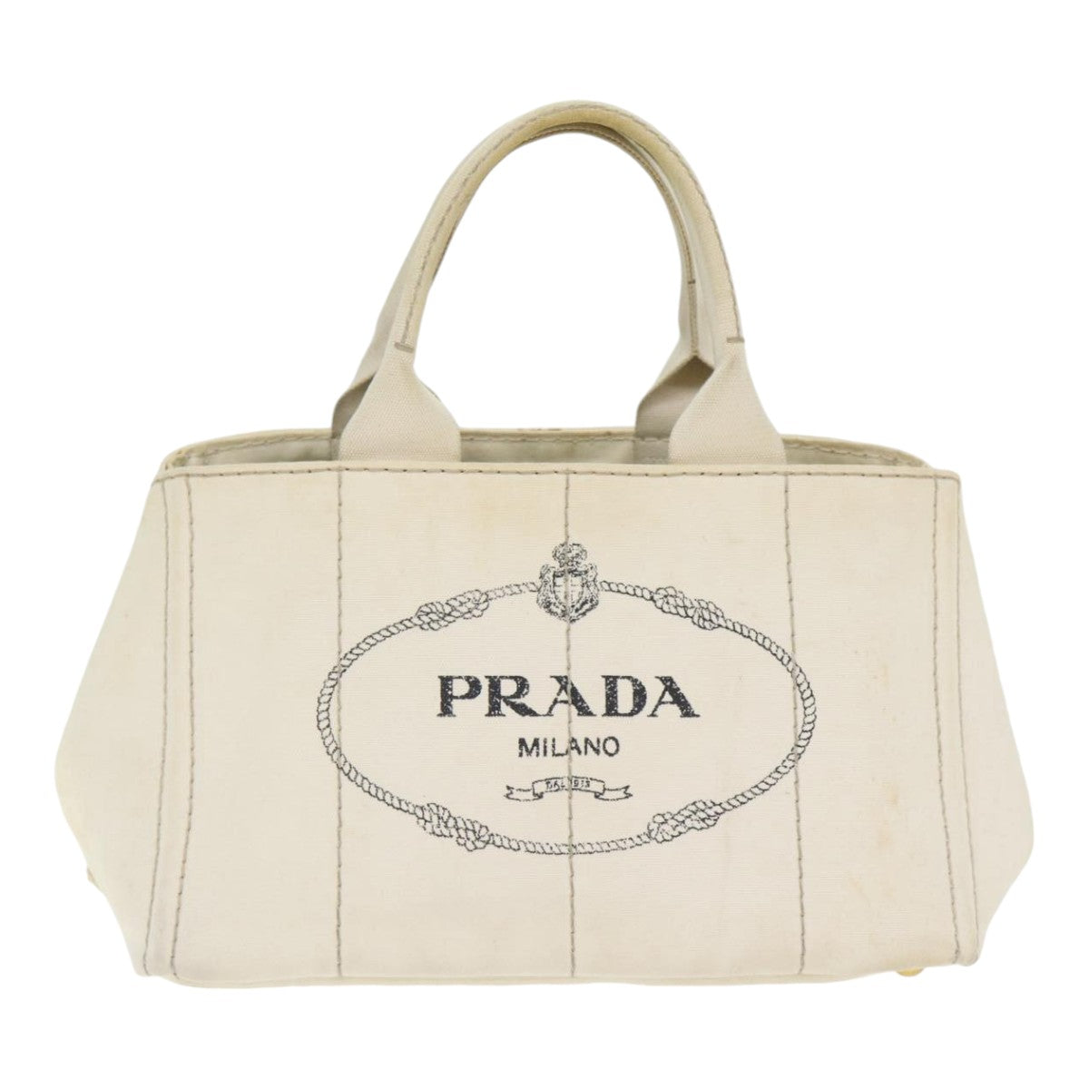 PRADA Canapa MM Hand Bag Canvas Beige Gold Auth yk14457