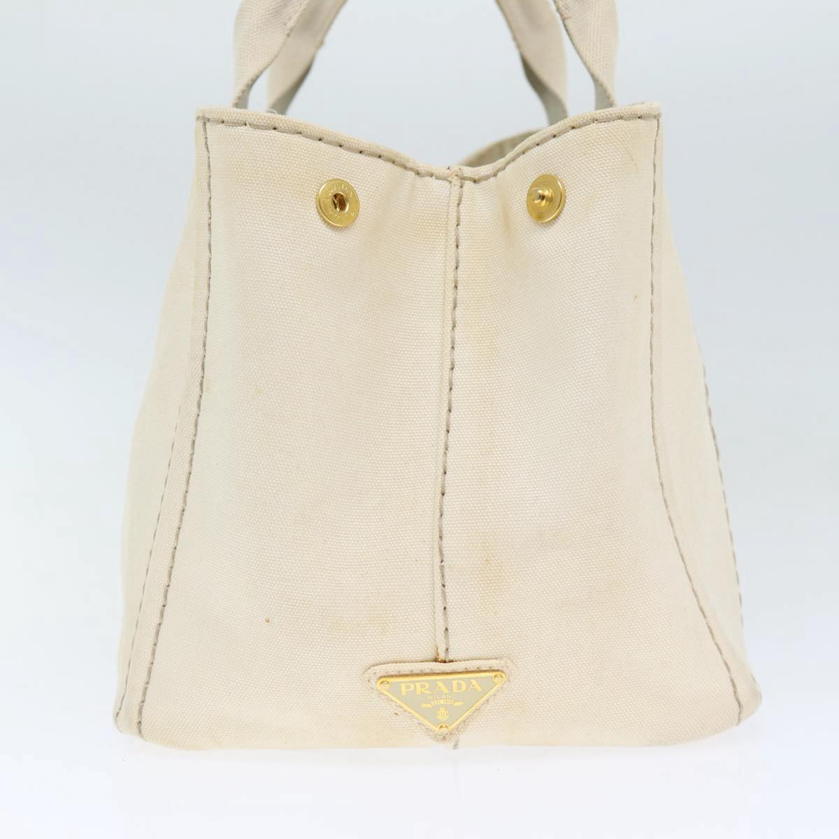 PRADA Canapa MM Hand Bag Canvas Beige Gold Auth yk14457