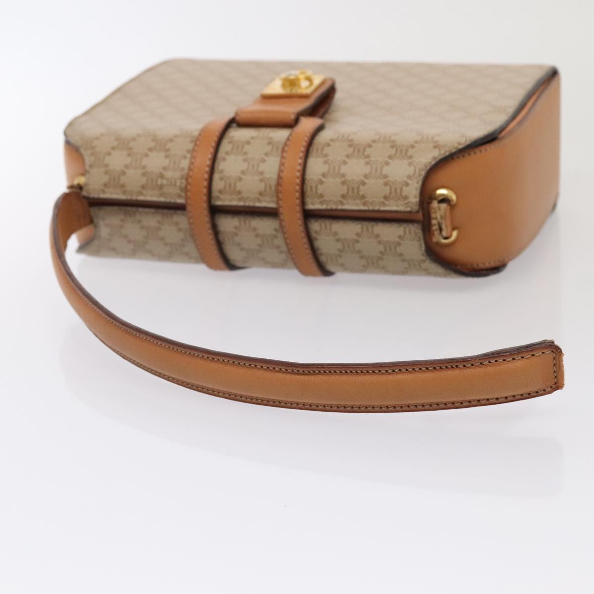 CELINE Macadam Canvas Hand Bag Beige Gold Auth yk14462