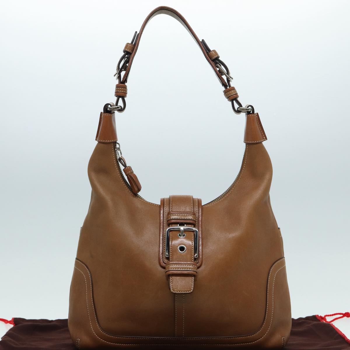 Coach Shoulder Bag Leather Brown Silver Auth yk14478