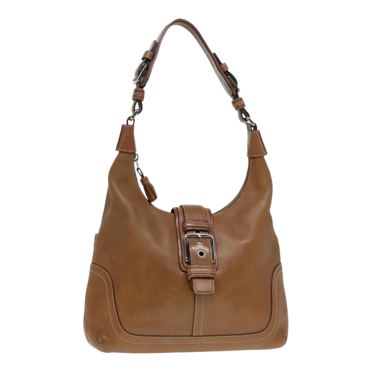 Coach Shoulder Bag Leather Brown Silver Auth yk14478