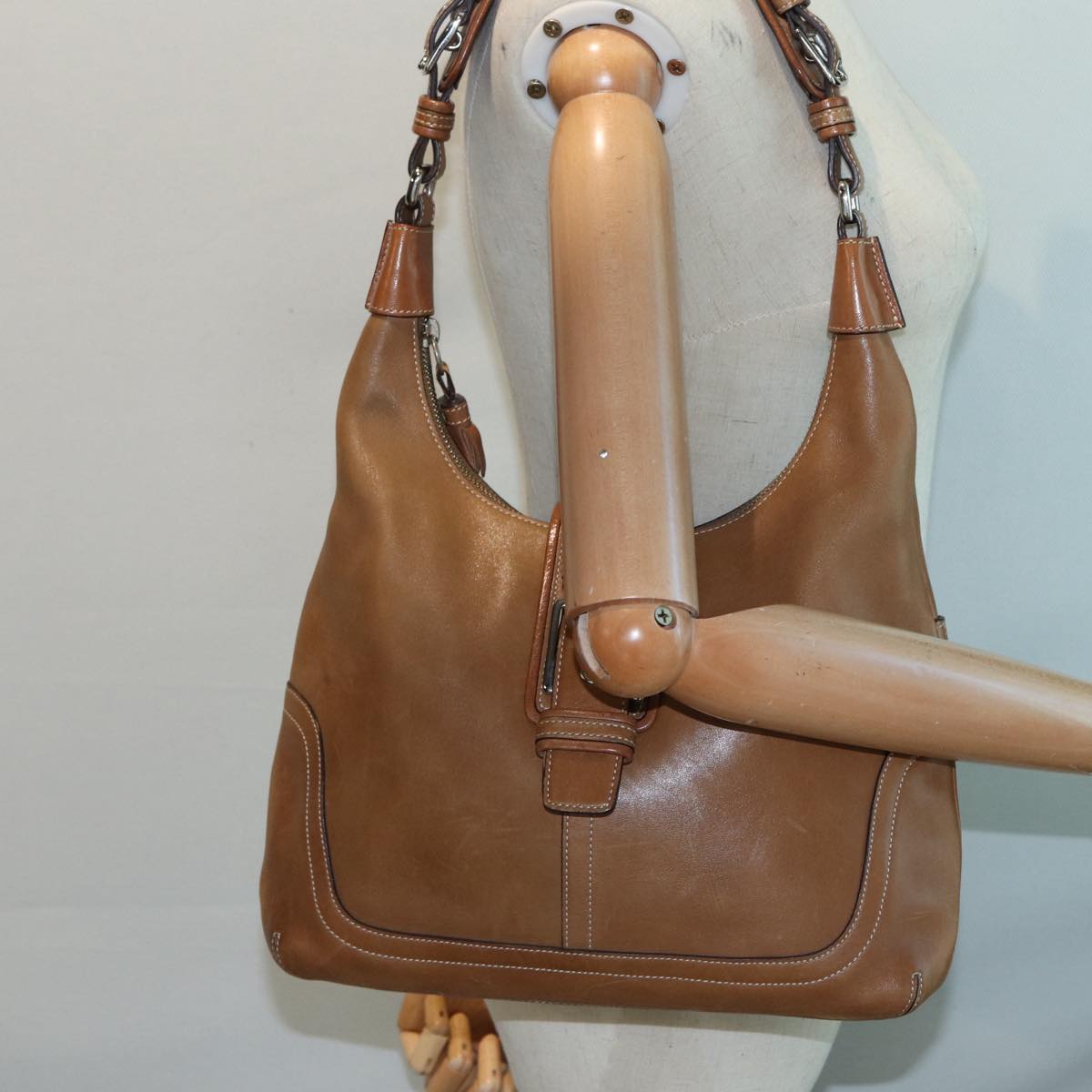 Coach Shoulder Bag Leather Brown Silver Auth yk14478